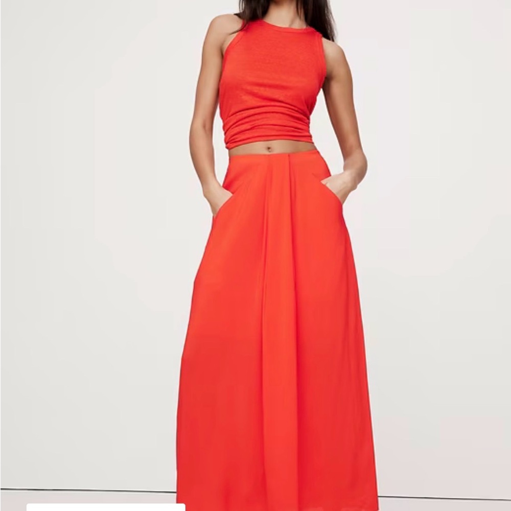 CORAL STRETCH-CREPE DRAPE FRONT MAXI SKIRT